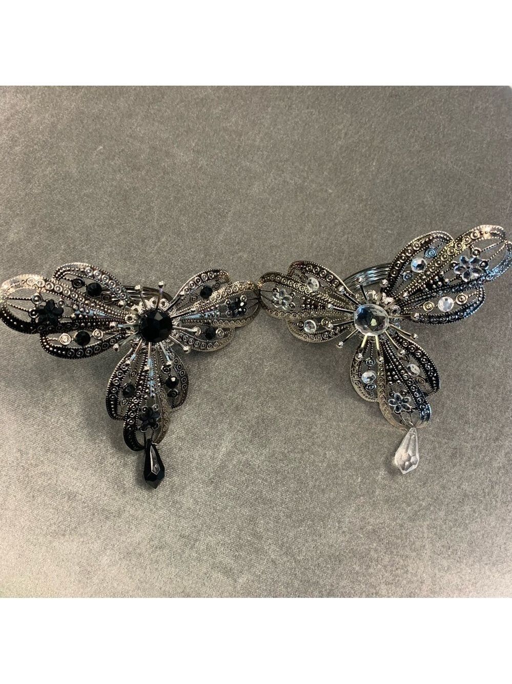 Dragonfly beaded rhinestone silver tone napkin rings